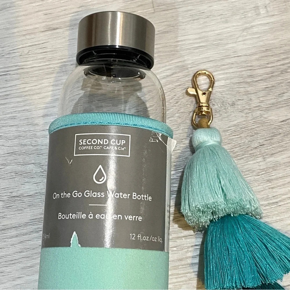 On The Go Reusable Glass Water Bottle Second Cup 12 fl oz and Ombre Keychain - Picture 10 of 11